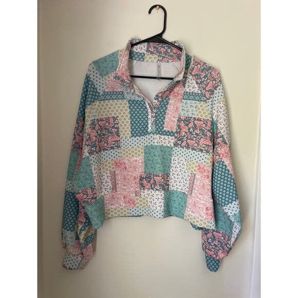 Simply Southern Sweaters - Simply Southern Quilt Patch Luxe Polo Pullover-Medium